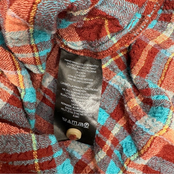 Pilcro LongLine Plaid Button Down Anthropologie Terracotta Turquoise festival  S - Picture 10 of 12